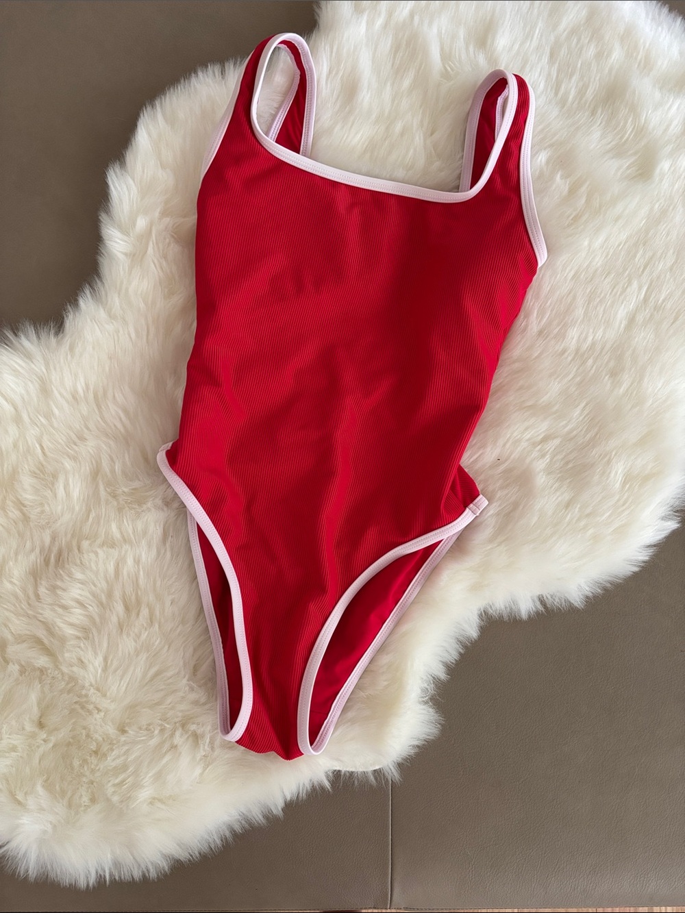 LainSnow Red One-Piece Swimsuit with White Trim S
